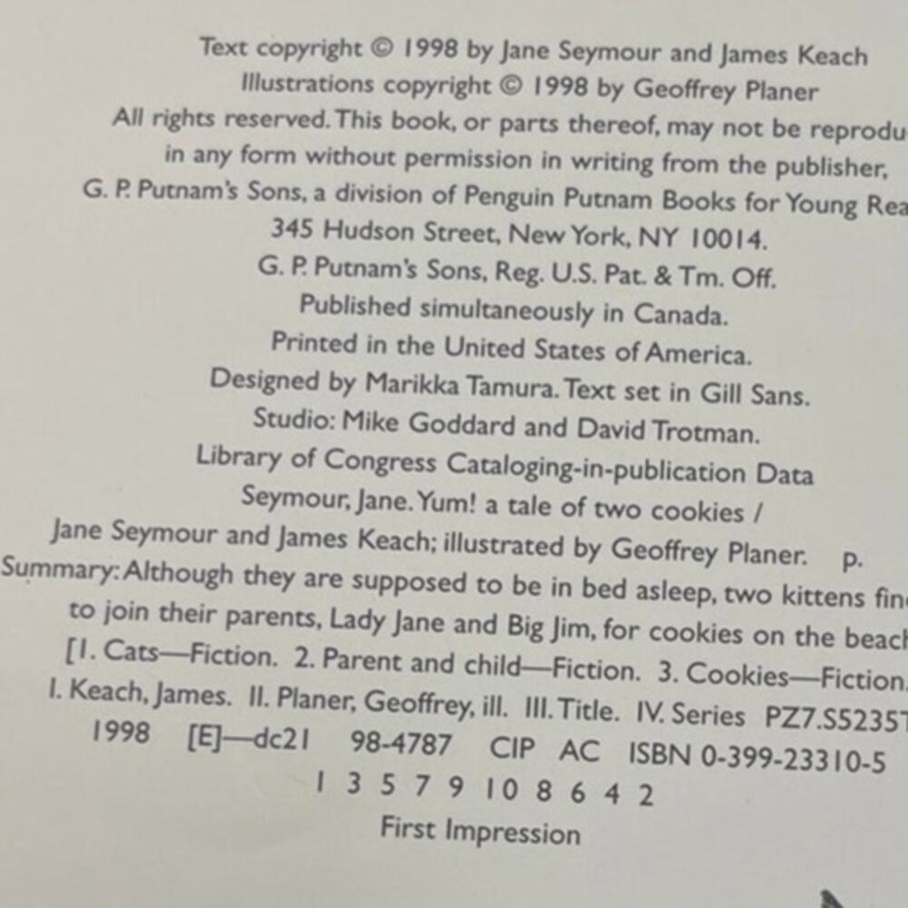Yum Tale Two Cookies 1998 1st Ed HC Jane Seymour DJ Kids Book - Picture 3 of 11